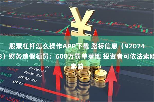 股票杠杆怎么操作APP下载 路桥信息（920748）财务造假领罚：600万罚单落地 投资者可依法索赔