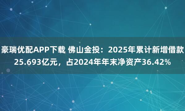 豪瑞优配APP下载 佛山金投：2025年累计新增借款25.693亿元，占2024年年末净资产36.42%